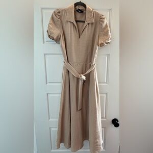DKNY Textured Beige Midi Dress